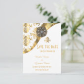 白と金ゴールドのダマスクの日付を保存 案内ポストカード (スタンド正面)