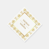 白と金ゴールドのダマスクの結婚式 スタンダードカクテルナプキン (角)