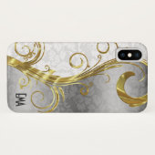 白と金ゴールドのダマスク金ゴールドとシルバースワール Case-Mate iPhoneケース (裏面(横))