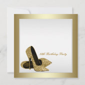 白と金ゴールドのハイヒール女性50誕生日 招待状 (裏面)