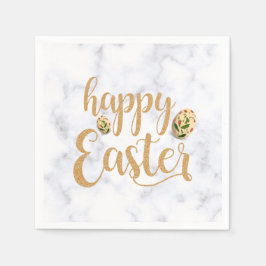 白と金ゴールドのハッピーイースター エレガント スタンダードカクテルナプキン