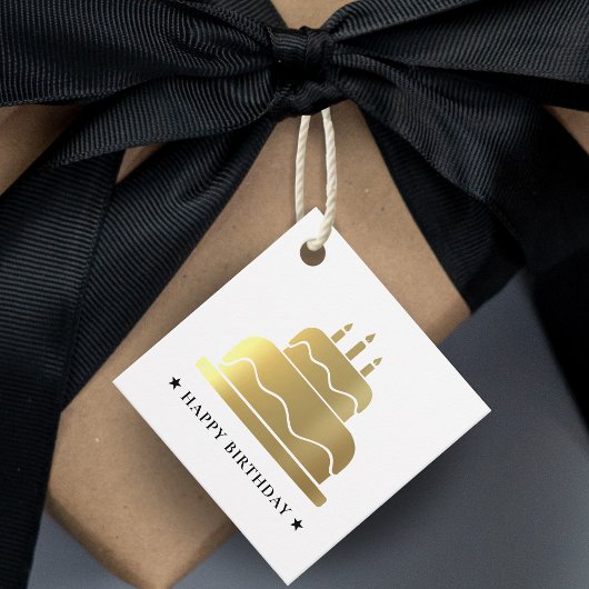 白と金ゴールドのハッピーバースデーケーキから フェイバータグ