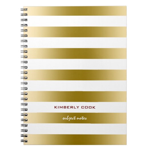 白と金ゴールドのパタストライプーン ノートブック (正面)