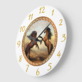 白と金ゴールドのフレーム馬 ラージ壁時計 (傾斜)