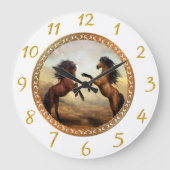白と金ゴールドのフレーム馬 ラージ壁時計 (正面)