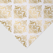 白と金ゴールドのフローラが幾何学的パターンを減衰 薄葉紙 (詳細)