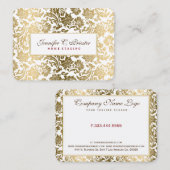 白と金ゴールドのフローラのマスク 名刺 (正面/裏面)