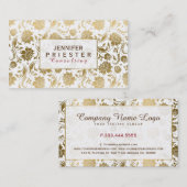 白と金ゴールドのフローラのマスク 名刺 (正面/裏面)