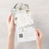 白と金ゴールドのフローラの葉の水の色結婚の オールインワン招待状 (貼ってはがせる)