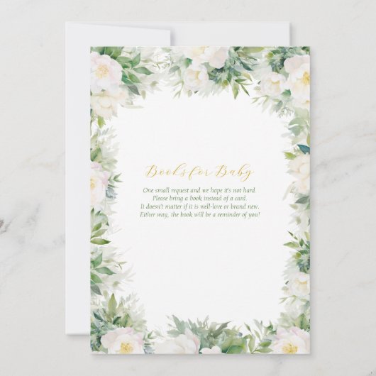 白と金ゴールドのフローラブックベビーベビーシャワー 招待状 (裏面)