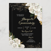 白と金ゴールドのフローラメキシコのキンセアニラ 招待状 (正面/裏面)