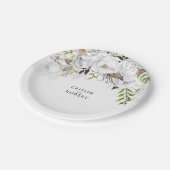 白と金ゴールドのフローラ水結婚色 ペーパープレート (アングル)