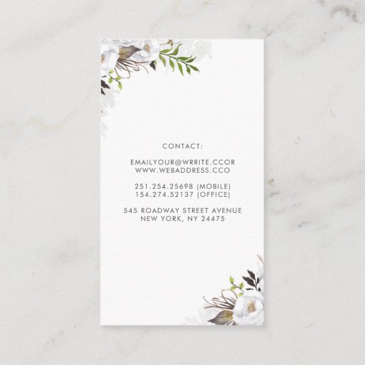 白と金ゴールドのフローラ水色エレガント 名刺 (裏面)