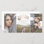 白と金ゴールドのフローラ結婚に感謝 サンキューカード (正面/裏面)