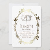白と金ゴールドのフローラ結婚リース 招待状 (正面)