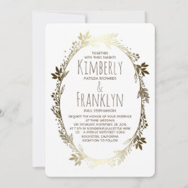白と金ゴールドのフローラ結婚リース 招待状
