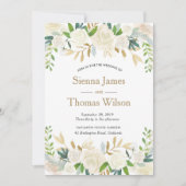 白と金ゴールドのフローラ結婚式招待状 招待状 (正面)