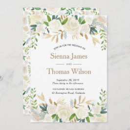 白と金ゴールドのフローラ結婚式招待状 招待状