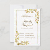 白と金ゴールドのフローラ縁どイスラム 出欠カード (正面)