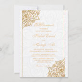 白と金ゴールドのフローラ縁どイスラム 招待状 (正面)