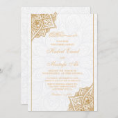白と金ゴールドのフローラ縁どイスラム 招待状 (正面/裏面)