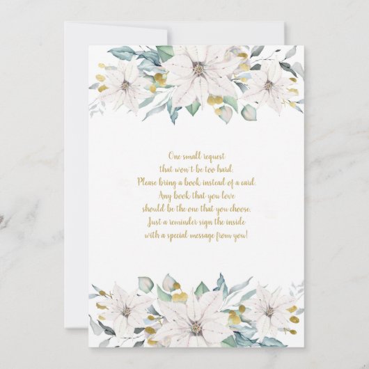 白と金ゴールドのポインセティアクリスマス·ベビーシャワー 招待状 (裏面)