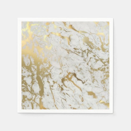 白と金ゴールドのマーブルナプキン スタンダードカクテルナプキン (正面)