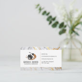 白と金ゴールドのマーブルハウスクリーニングサービスメイド 名刺 (スタンド正面)