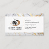 白と金ゴールドのマーブルハウスクリーニングサービスメイド 名刺 (正面)