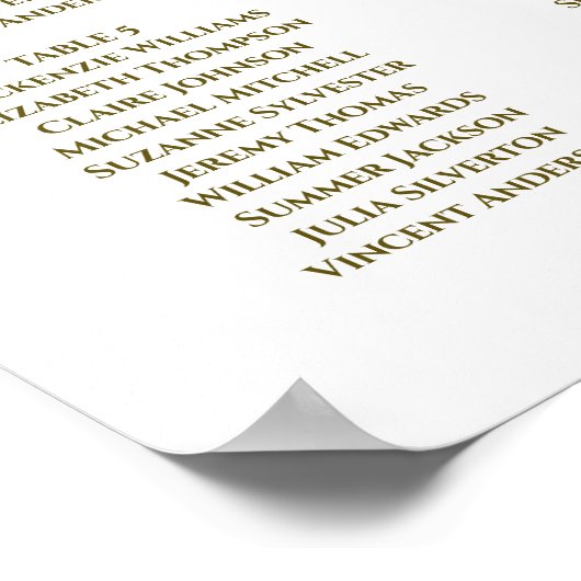 白と金ゴールドのリボン8テーブ結婚ルのシーティングチャート ポスター (角)