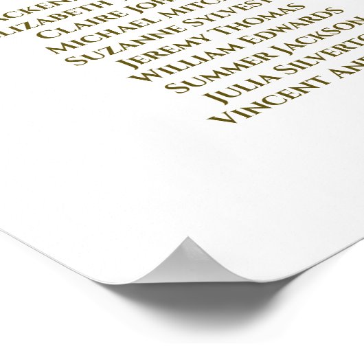 白と金ゴールドのリボン9表結婚の座席表 ポスター (角)