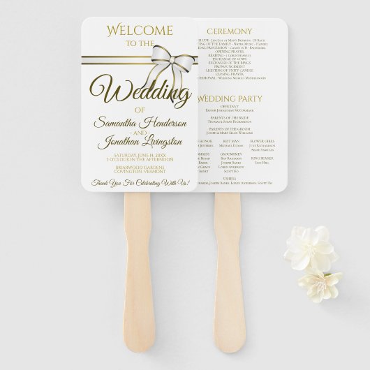 白と金ゴールドのリ結婚ボンのファンとプログラム ハンドファン (正面&裏面)