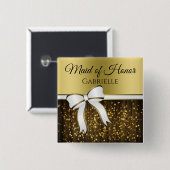 白と金ゴールドのリ結婚ボンのメイド・オブ・オーナー（花嫁付き添い人）名タグ 缶バッジ (正面&裏面)