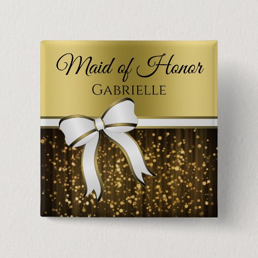 白と金ゴールドのリ結婚ボンのメイド・オブ・オーナー（花嫁付き添い人）名タグ 缶バッジ (正面)