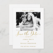 白と金ゴールドの写真モダンの結婚式の日付を保存 案内ポストカード (正面/裏面)