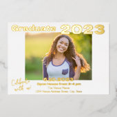 白と金ゴールドの写真卒業招待状カード 箔招待状 (正面)