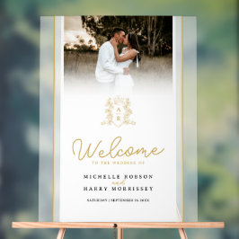 白と金ゴールドの冠のモノグラム結婚の写真 アクリルサイン