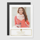 白と金ゴールドの卒業キャップ写真のお知らせ マグネット招待状 (正面/裏面)