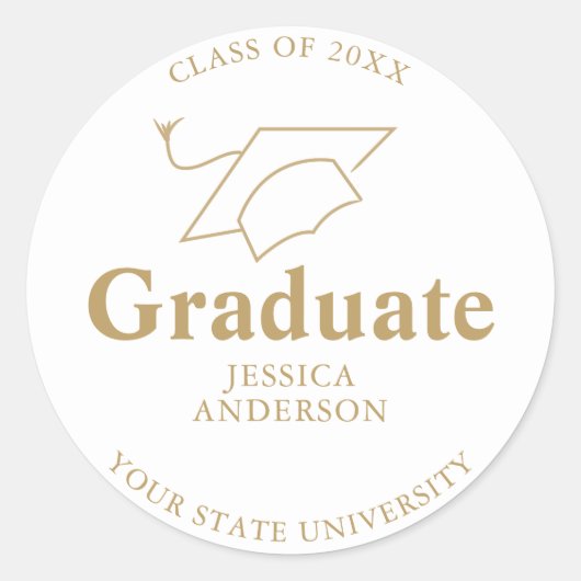 白と金ゴールドの卒業式キャップ ラウンドシール (正面)