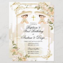 白と金ゴールドの双子の男の子の招待
