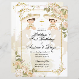 白と金ゴールドの双子の男の子の招待 招待状