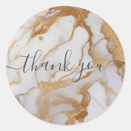 白と金ゴールドの大理石のお感謝してい客様 ラウンドシール (正面)