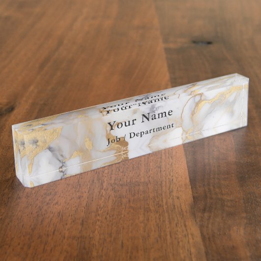 白と金ゴールドの大理石のエグゼクティブデスク名プレート デスクネームプレート (側面)