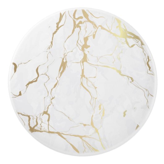 白と金ゴールドの大理石のテクスチャイメージ セラミックノブ (正面)