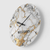 白と金ゴールドの大理石の時計パーソナライズされた ラージ壁時計 (傾斜)