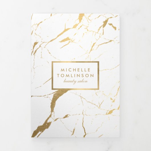 白と金ゴールドの大理石サロンまたは製品パンフレット 三つ折りカード (カバー)