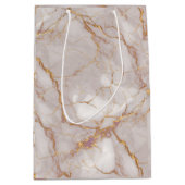 白と金ゴールドの大理石テクスチャ抱き枕 ミディアムペーパーバッグ (正面)