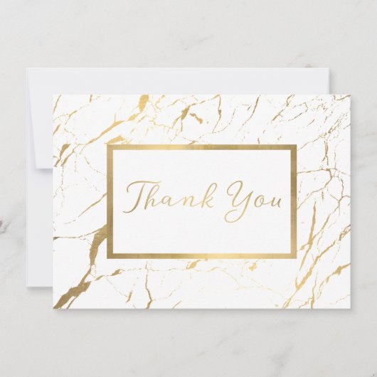 白と金ゴールドの大理石デザイナーサンキューカード サンキューカード (正面)