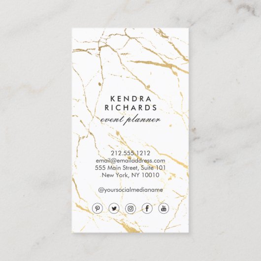 白と金ゴールドの大理石パターンデザイナー 名刺 (裏面)