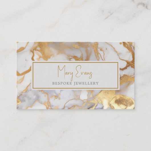 白と金ゴールドの大理石効果の名刺 名刺 (正面)